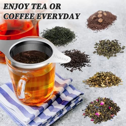 Extra Fine 18/8 Stainless Steel Tea Infuser Mesh Strainer with Large Capacity & Perfect Size Double Handles for Hanging on Teapots, Mugs, Cups to Steep Loose Leaf Tea and Coffee 6