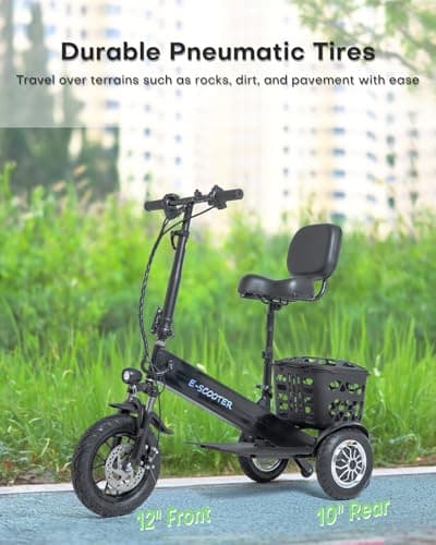 3 Wheel Electric Scooter for Adults, 3 Wheel Mobility Scooter for Adults, 330 lbs Load, Long Range, with Charger & Basket, Fits in Car Trunks for Daily Rides 5