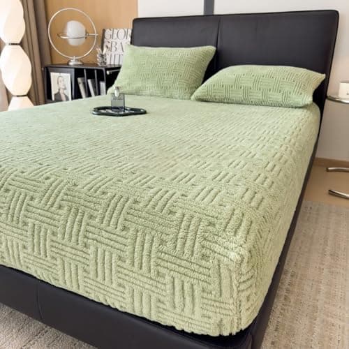 ZIQINPSQ Twin Size Flannel Fitted Sheet - 1 Piece Winter Warm Deep Pocket (15") Bed Sheet, Shrink & Fade Resistant, Hotel Quality, Honeydew 6