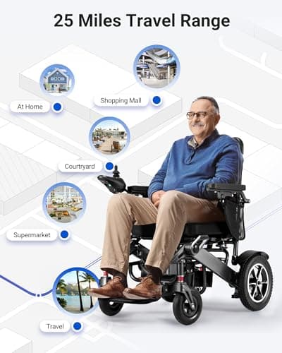 VERPAL Electric Wheelchair,25 Miles Longer Range, Foldable Power Wheelchair for Adults Seniors,500W Dual Motors,Compact Motorized Wheelchair All Terrain,Intelligent Folding, Travel Size 5