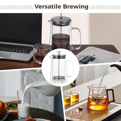 Anjetan Press Coffee Maker, 1000 ml/33.8 oz Double Wall Insulated Tea Maker, Heat Resistant High Borosilicate Glass with Fine Mesh Filter & Ergonomic Handle, Ideal for Hot and Cold Beverages 5