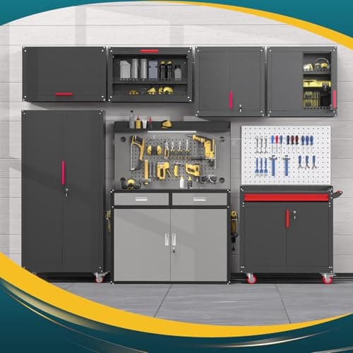 65" Heavy Duty Workbench with Drawers and Lockable Storage Cabinet- 2500 LBS Capacity Work Bench with Pegboard,Work Table with Adjustable LED Light for Garage,Workshop and Repair Shop 8