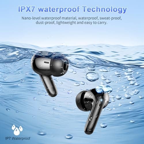 Wireless Earbuds,2025 Bluetooth 5.3 Headphones In Ear with 4 HD microphone, 56H Playtime, HIFI Stereo In Ear Earphones, IPX7 Waterproof Bluetooth Earbuds, LED Display, USB-C, Sport/Work/Leisure/Black 7