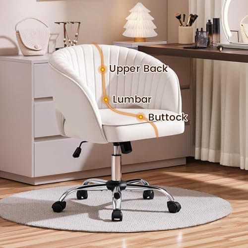 Yaheetech Cute Desk Chair Velvet Vanity Chair with Wheels Home Office Upholstered Modern Swivel Armchair with Tufted Barrel Back for Study, Vanity, Bedroom Cream 5