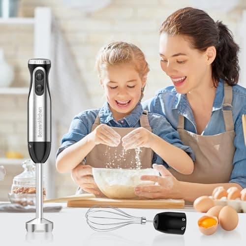 Bonsenkitchen Immersion Handheld Blender with Whisk, 20-Speed & Turbo Mode Hand Blender Stick 500W, 304 Stainless Steel Hand Blender for Soup, Smoothie, Puree, Baby Food 8