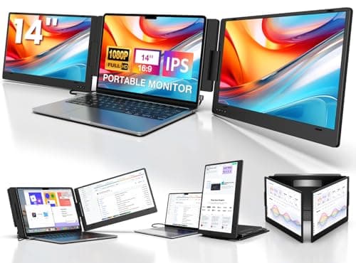 KYY Portable Monitor for Laptop, 14'' FHD 1080P USB-C Triple Screen Extender, Travel Monitor for Computer, Dual Screen for 12"-16" Laptop, X90A (Mac, Wins, Android)