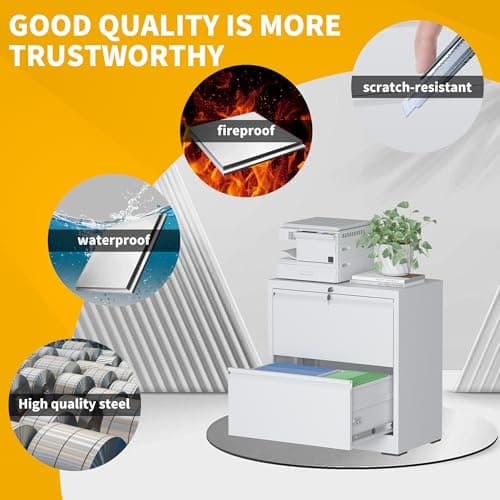 Reegangfa File Cabinet with Lock, 2 Drawer Lateral Filing Cabinets for Home Office, White Metal Heavy Duty File Cabinets for Hanging Letter/Legal/F4/A4 Size Files, Assembly Required 6