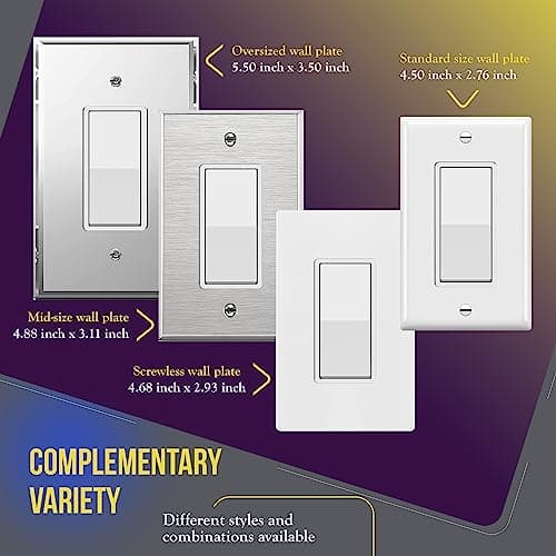 ENERLITES Decorator Paddle Rocker Light Switch, Gloss Finish, Single Pole, 3 Wire, Grounding Screw, Residential Grade, 15A 120V/277V, UL Listed, 91150-W-10PCS, White (10 Pack) 7