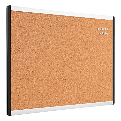 Amazon Basics Cork BulletinBoard, 23" x 17", Pin Board for Office & Home with Aluminum/Plastic Frame, 1 Pack