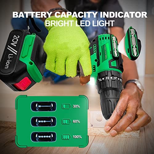 Tegatok Cordless Brushless Drill, Cordless Drill Set with Charger and 2 X 2.0AH Li-ion Batteries, Power drill with 400 In-lbs Torque, 2 Variable Speeds and Safety Lock 5