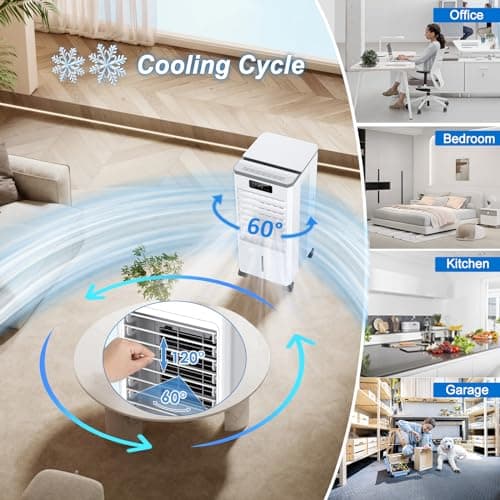 Portable Air Conditioners, Fast Cooling Evaporative Air Cooler, Portable AC for Room w/Lock, 4 Mode/3 Speed/Timer, 1.5 Gal Swamp Cooler with Remote, Windowless Air Conditioner for Bedroom Garage 7