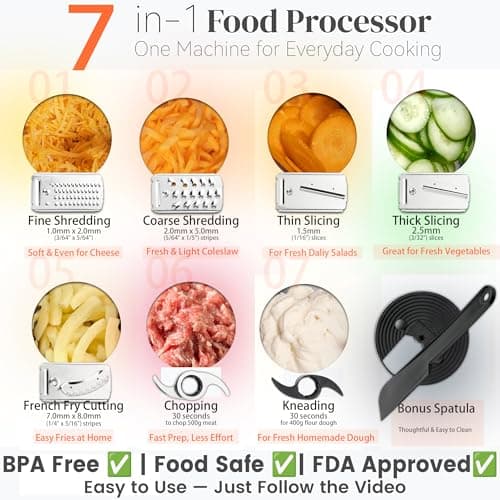 Magiccos 14-Cup French-Fry-Cutter Storage-Drawer Food-Processor - XL Bowl, Large Chute & Storage Drawer, Slicing & Shredding, Chopping & Mixing, For Cheese, Meat & Veggie Prep (Inox Silver) 6