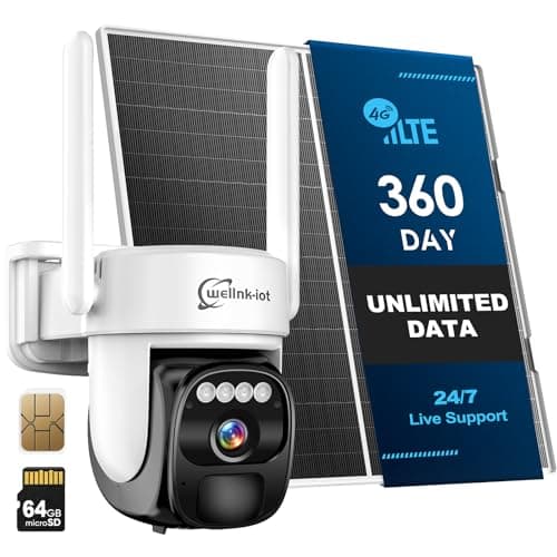 4G LTE Cellular Security Camera Outdoor Wireless with 360-Day Unlimited SIM Data, No WiFi Security Camera Solar Powered, Remote Monitoring, Motion Sensor, Human Tracking, 360° Viewing, Dual Storage