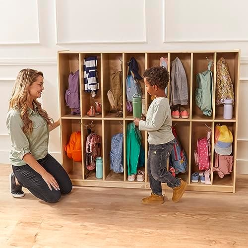 ECR4Kids 16-Section Coat Locker, Classroom Furniture, Natural 11