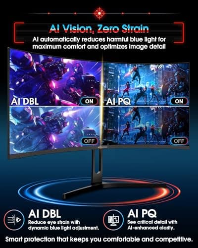 SANSUI 34 Inch UWQHD 200HZ Curved Gaming Monitor, FastVA 3440x1440P Ultrawide 1500R Curved Gaming Computer Monitor 21:9 with PIP PBP, AI Tech Enhance, 2xHDMI2.1 DP1.4 Ports(HDMI2.1 Cable Incl.) 7