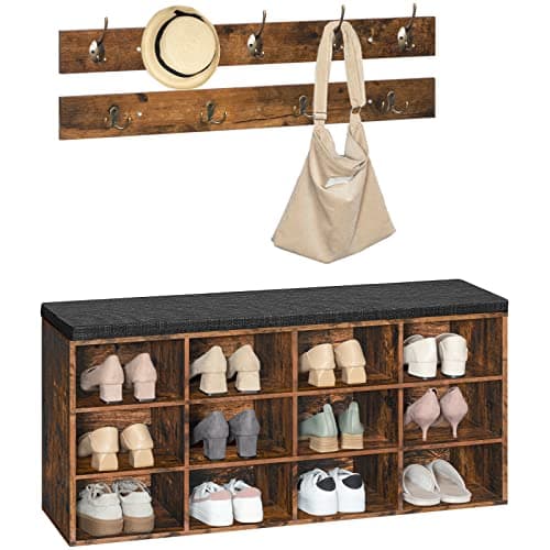 HOOBRO Shoe Storage Bench with Cushion, 39.4" L Entryway Bench with 12 Cubbies, Entryway Hall Tree with Storage, Shoe Cabinet with Coat Rack for Bedroom, Hallway, Holds up to 330 lb, BF112HX01G1 9