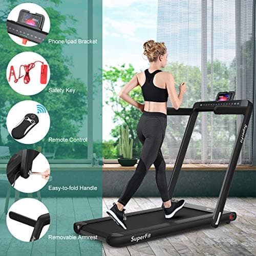 GYMAX Walking Pad, 2.25HP Dual Display Foldable Treadmill for Home with Remote/Smart App Control, Portable Compact Treadmill for Office Under Desk, Folding Running Machine for Small Spaces (Black) 5
