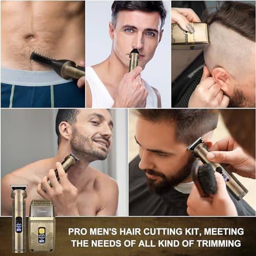 Hatteker Professional Hair Clipper Electric Razor Foil Shavers for Men Body Nose Ear Hair Grooming Kit with Triple Blades Cordless Waterproof 8