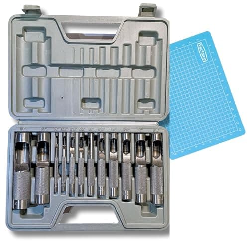 Vocforce 12-Piece Leather Hole Punch Set - 1/8''-3/4''(3-19mm) Heavy Duty Round Hollow Punch Tool for Belt, Watch Strap, Gasket, Fabric, Paper, Shoes, etc. Includes Storage Case & Free Cutting Mat.