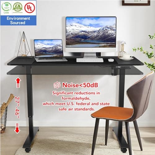 Legooin Electric Standing Desk, 55x24in Adjustable Height Computer Desk with Wheels, Sit-Stand Desk with Charging Station, 2 USB Ports, 3 Power Outlets, Spacious Workstation for Home Office(Black) 6