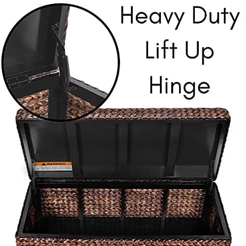 BIRDROCK HOME Abaca Storage Bench – Hand-Woven Wicker Entryway Bench w/Lift-Top Hidden Storage, Solid Wood Frame - Brown Wash 6