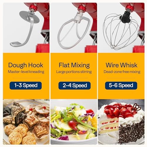 VIVOHOME 3-in-1 Stand Mixer, 6 Quart Electric Tilt-Head Kitchen Mixer with Bowl, Multifunctional Food Mixer with Meat Grinder and Blender Attachments, Dough Hook, Beater, and Whisk, Red 5