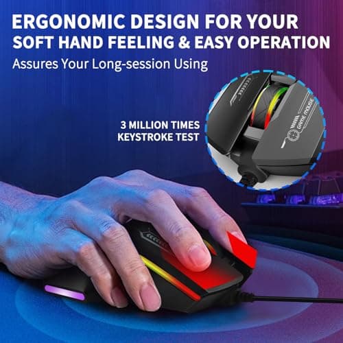 AooKoNi Gaming Mouse, Wired Gaming Mouse with RGB Backlit, 7200DPI Adjustable, PC Gaming Mice with 7 rogrammable Macro Buttonsg, Ergonomic Mouse Gamer for PC, Desktop, Mac，Laptop, Chromebook. 3