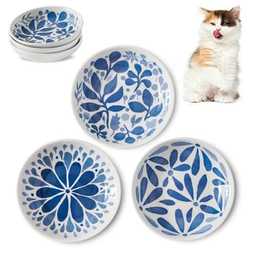 3 Ceramic Cat Bowls,5.5 inch Wide Shallow Cat Food Bowl for Relief Whisker Fatigue