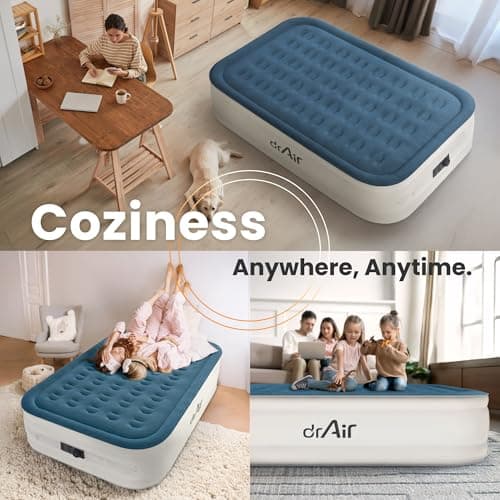 Dr. air Queen Air Mattress, 18” Raised Inflatable Bed with Built-in Pump, Waterproof Velvety Top, Ergonomic Design, Reinforced Support, and Carry Bag for Home, Camping, and Guests 6
