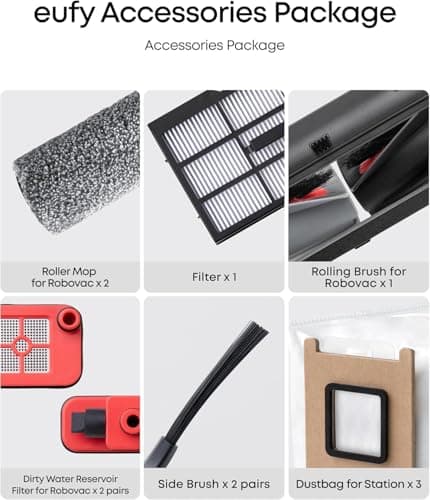 eufy Robot Vacuum Omni E28, HydroJet System, Portable Deep Cleaner, Turbo Suction, DuoSpiral Detangle Brushes, CornerRover Arm + Official Replacement Parts Kit for E28 9