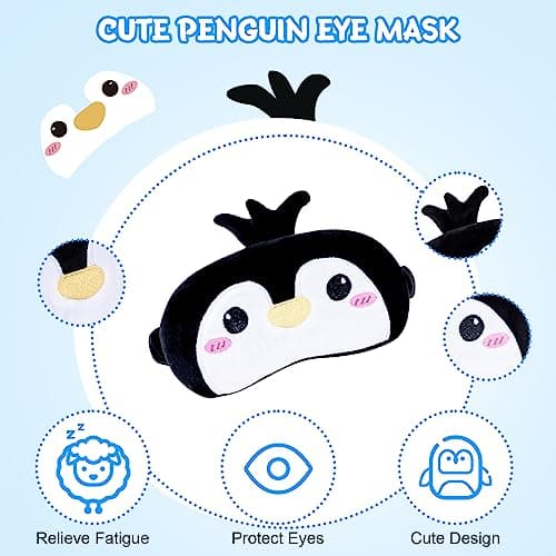 Cirorld Travel Pillow for Kids Adult Cute Neck Pillow for Traveling Memory Foam Airplane Pillow Sleep Mask Animal Flight Pillow Head Rest Neck Support for Cars Long Flights (Penguin, 9-12 Y/O) 6