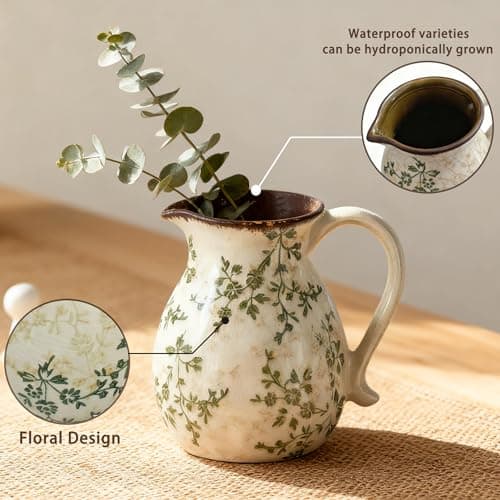 Rustic Ceramic Utensil Holder, 6.1"Modern Farmhouse Cooking Utensil Holder for Kitchen Counter with Handle, Kitchen Utensil Organizer Crock for Countertop Home Decor, Vintage Spoon Tool Tray(white) 6