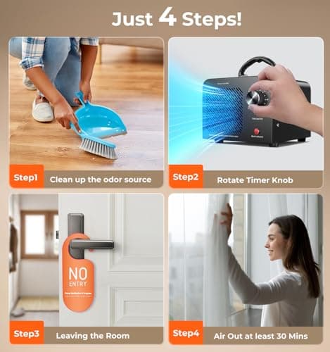 Ozone Generator 48,000mg, Commercial Ozone Machine Odor Removal, High Capacity O3 Ionizer Air Purifier Deodorizer, Portable Mini for Car, Home, Smoke, Pets, Industrial, for 4000 Square Feet -Black 7