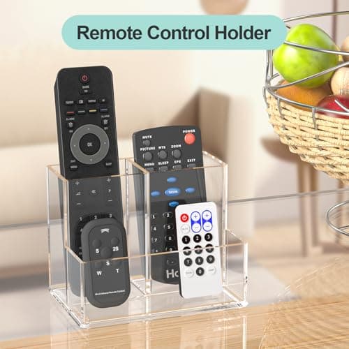 runzoos Clear Pen Holder for Desk, Small Acrylic Pencil Holder, Compact Makeup Brush Holder Organizer for Vanity, Pen Pencil Organizer Cup, Office Desk Organizer and Accessories, 3 Compartment Design 5