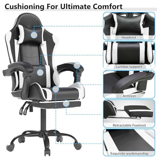OS MOTOR Gaming Chair with Headrest and Lumbar Support, Ergonomic High Back Office Chair, Racing Style Executive Computer Desk Chair, Leather Adjustable Swivel Task Chair for Home Office (White) 5