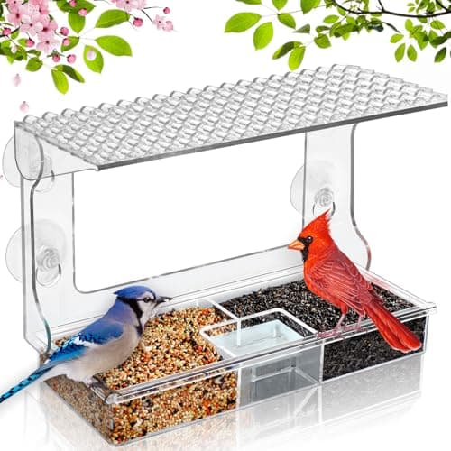 Gbekery Window Bird Feeder for Outdoors with Strong Suction Cups, Acrylic Clear Window Bird Feeders for Viewing with Large Capacity Detachable Seed & Water Tray