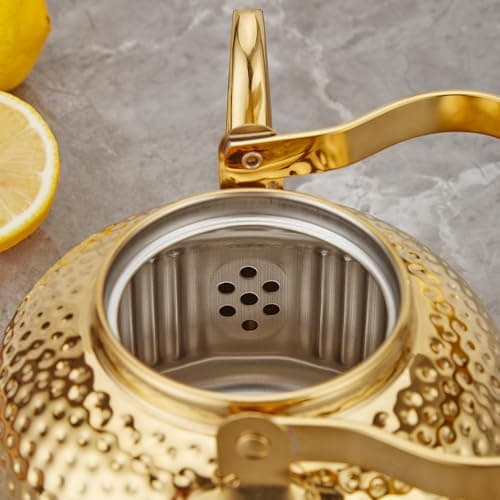 SANQIAHOME Antique 1.2L (40Oz) Stainless Steel Teapot with Infuser Gold 8