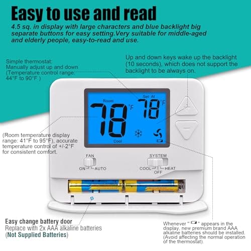 Suuwer Non-Programmable Thermostats for Home 1 Heat/1 Cool Conventional Single-Stage Systems (Blue Backlight) 6