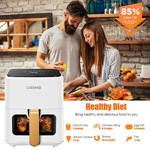 DEIME Air Fryer 4.2 QT Oilless Hot AirFryer 1200W Healthy Cooker Small Oven with 7 Presets, Digital LCD Touch Screen, Visual Cooking Window, Non-Stick Basket, Included Recipe (White) 6