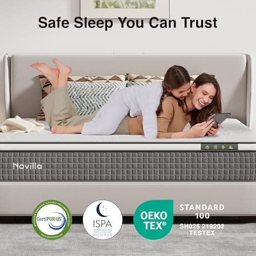 Novilla 12 Inch Queen Mattress,Queen Size Hybrid Mattress with Cooling Gel Memory Foam, Pocketed Coils & Cool-Touch Nylon Cover for Motion Isolation & Edge Support CertiPUR-US Certified 8