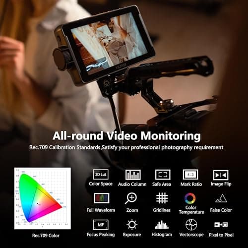 VILTROX DC-550 Touch Screen DSLR Camera Field Monitor 1200 Nits High-Bright 5.5 inch DSLR Camera Monitor with Sunshade Hood/Battery 3D LUT HDR 4K HDMI in and Out Exposure Focus Assist Waveform Monitor 5