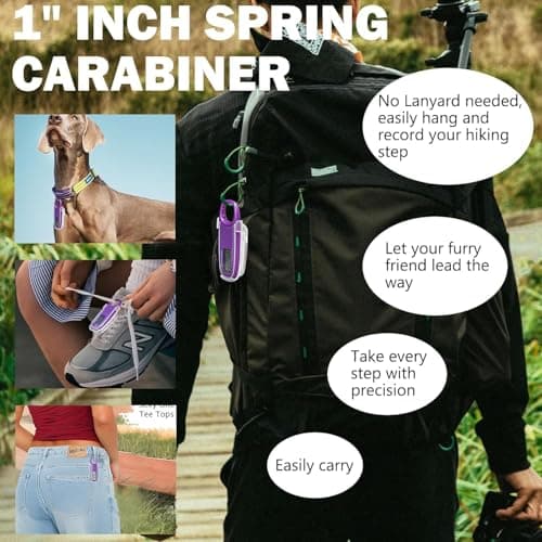 3D Pedometer for Walking with Removable Clip and Carabiner Simple Step Counter for Walking Accurate Clip On Step Tracker for Men Women Kids (Purple) 6
