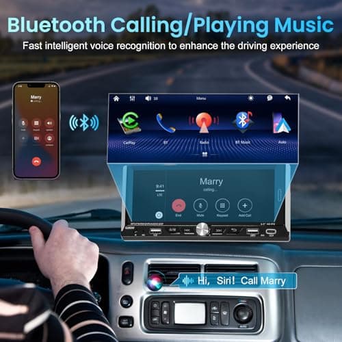 Single Din Car Stereo with Wireless Apple Carplay Android Auto, 6.9" IPS Touchscreen Car Stereo with Bluetooth 5.2 Handsfree Mirror Link Backup Camera GPS Navigation Dual USB Fast Charge FM AM EQ SWC 5