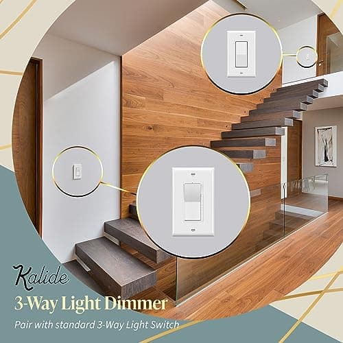 TOPGREENER Kalide Dimmer Light Switch, LED Dimmer Switch, Full Range Dimming, Single Pole/3-Way, 120VAC, 60Hz, 300W LED/CFL, Neutral Wire Not Required, Wall Plate Included, White 5