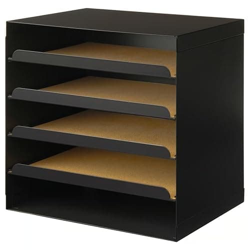 5-Tier Metal Letter Tray Organizer – Black Paper Organizer for Desk, Pull-Out Paper Storage for Home or Office – File Sorter, Document Holder, Space-Saving Desktop File Rack