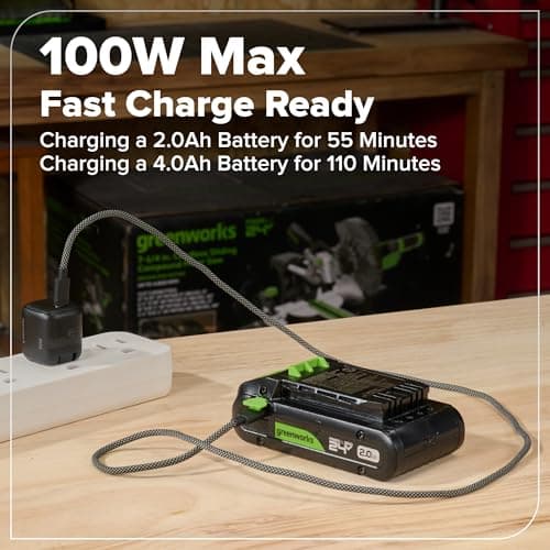 GREENWORKS 24V 1/2" Brushless Cordless Drill (400 In-lbs.), 2.0Ah (12,000mAh Power Bank) USB-C Batteries, 3.3 FT Braided Cable, 30W Charger 12