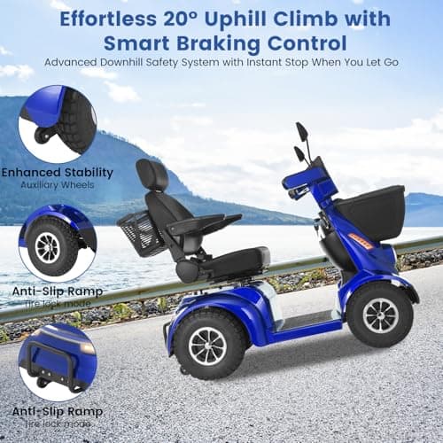 MS09 MAX All-Terrain 1000W Electric Mobility Scooter for Adults & Seniors, 500 LBS Load, 32 Miles Range Heavy-Duty Powered Wheelchair with Bluetooth, Front & Rear Storage Baskets, Off-Road Suspension 7