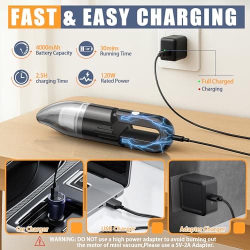 Handheld Car Vacuum Portable Cordless, Dust Buster Rechargeable High Power Suction, Mini Hand Held Vacuum Cleaner with Washable HEPA Filter, Multi-Nozzles, Lightweight Hand Vacuum for Car Home Office 6