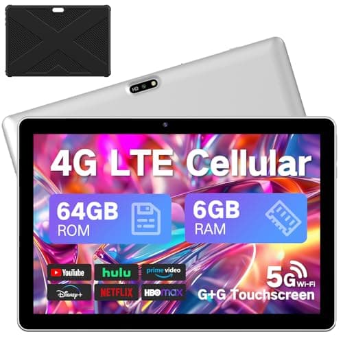 LECTRUS Tablet 10.1 inch Android Tablets, 2025 Cellular Tablets with SIM Card Slot, 4G LTE Tablet & Phone(Makes Calls), 64GB Storage (Expand to 1TB), Dual Cameras 8H Battery 5G WiFi with Case