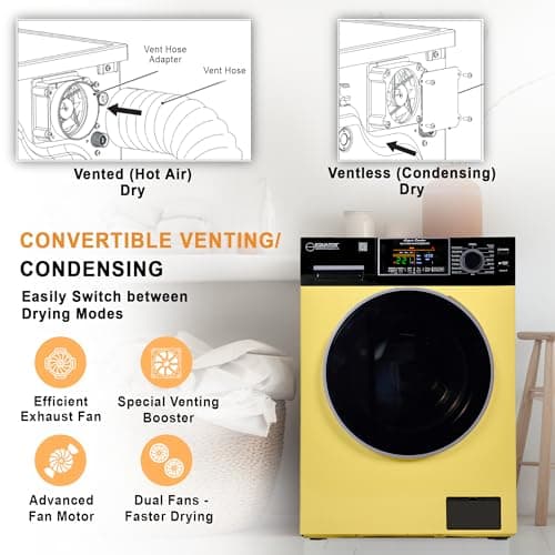 Equator All-In-One VENTED/VENTLESS Washer-Dryer 1.9cf/18lb 1400RPM 110V (Yellow/Black) 7